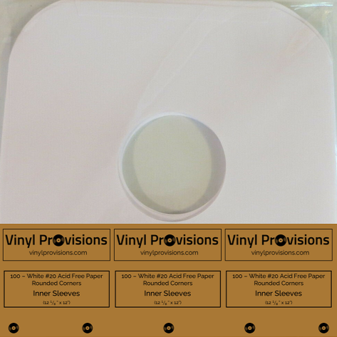 100 LP Inner Record Sleeves (w/Rounded Corners) 20 lb White Acid-Free Paper - Vinyl Provisions