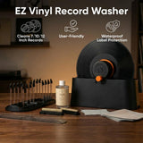 HumminGuru EZ Record Washer, Manual Vinyl Record Cleaner Machine with Easy Spin & Watertight Label Clamp, Record Cleaning Kit with Gentle Goat-Hair Brushes, Alcohol-Free LP Fluid, Drying Rack & Cloth