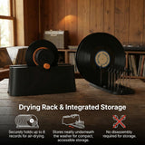 HumminGuru EZ Record Washer, Manual Vinyl Record Cleaner Machine with Easy Spin & Watertight Label Clamp, Record Cleaning Kit with Gentle Goat-Hair Brushes, Alcohol-Free LP Fluid, Drying Rack & Cloth